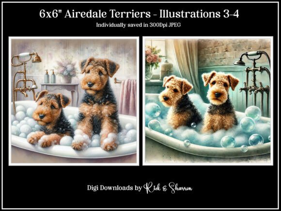Airedale Terriers Illustrations 1-4 JPEG