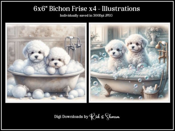Bichon Frise Puppies X4 Illustrations: A Versatile Design Asset