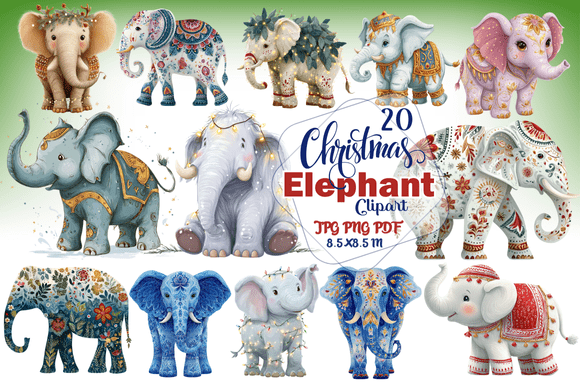 Christmas Elephant Clipart: Creative Design Assets