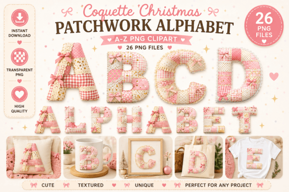 Coquette Christmas Patchwork Alphabet: A Soft & Feminine Design Asset