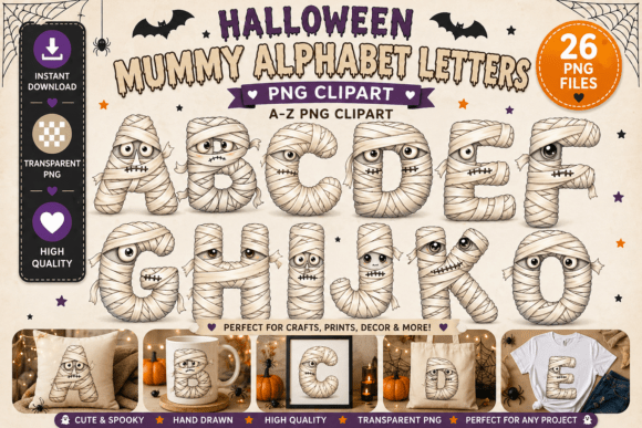 Cute Mummy Alphabet Clipart: A Designer's Halloween Resource
