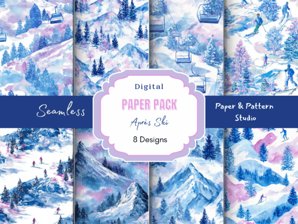 Elevate Your Designs with Winter Watercolor Mountain & Ski Paper