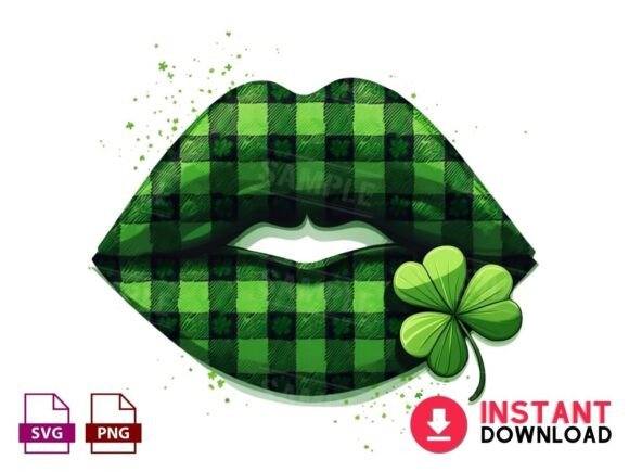 Festive Green Lips Clipart for St. Patrick's Day Designs