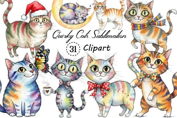 Quirky Cats Sublimation Clipart Bundle: A Designer's Delight
