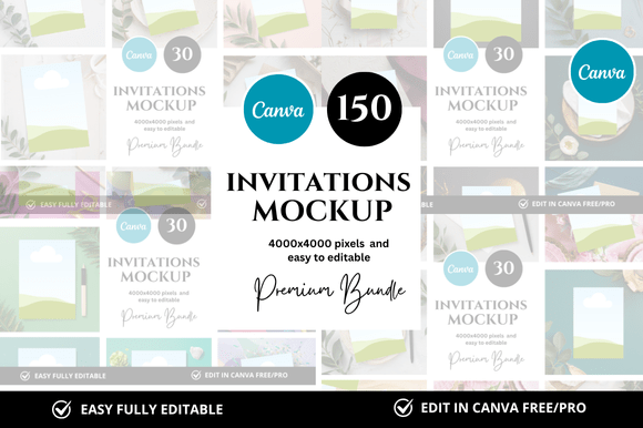 Streamline Your Design Workflow with the 150 Invitation Canva Mockup Bundle