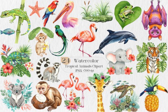 Watercolor Tropical Animals Clipart: Elevate Your Designs