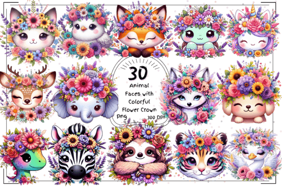 Whimsical Animal Faces with Floral Crown: A Design Asset Deep Dive