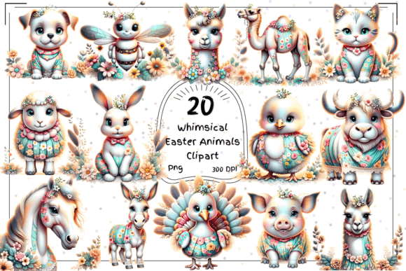 Whimsical Easter Animals Clipart: Design with Spring Charm